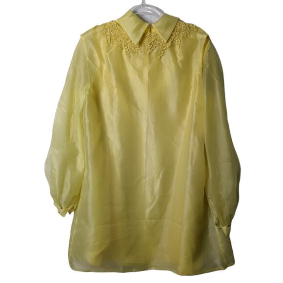 Vintage 60's Yellow Sheath Dress Vest Set Chiffon Sleeves and Vest Lace Detail - Picture 5 of 15